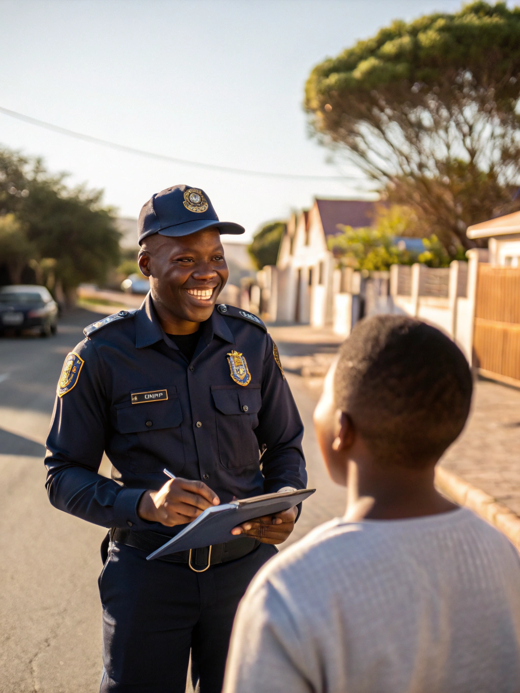 Elite Security officer talking with community residents