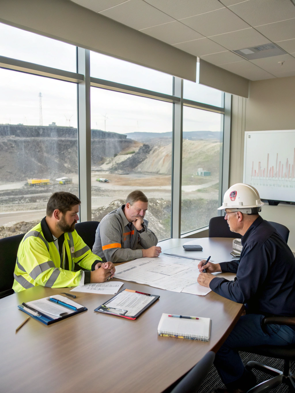 Safety supervisors in discussion with property management representatives