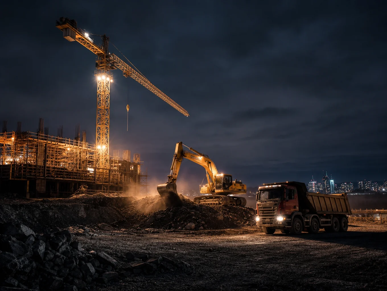 Construction site security patrol at night in Las Vegas