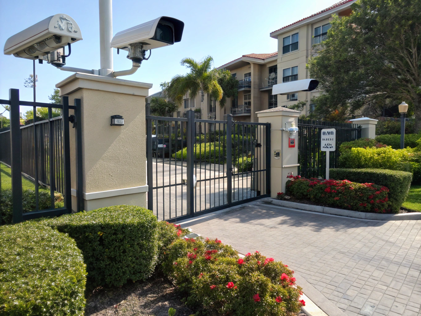 Secure gated community entrance with professional access control point