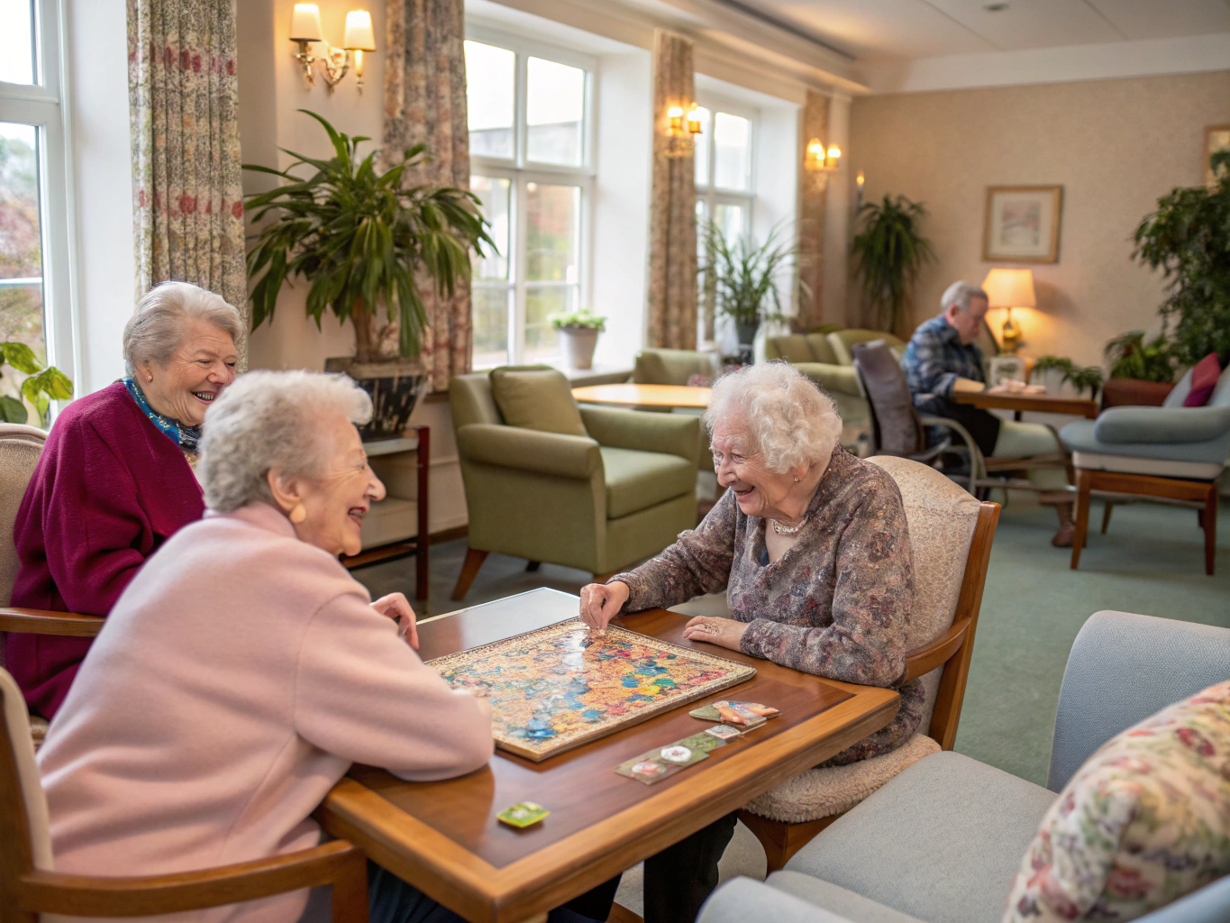 Comfortable and secure senior living community environment with active residents
