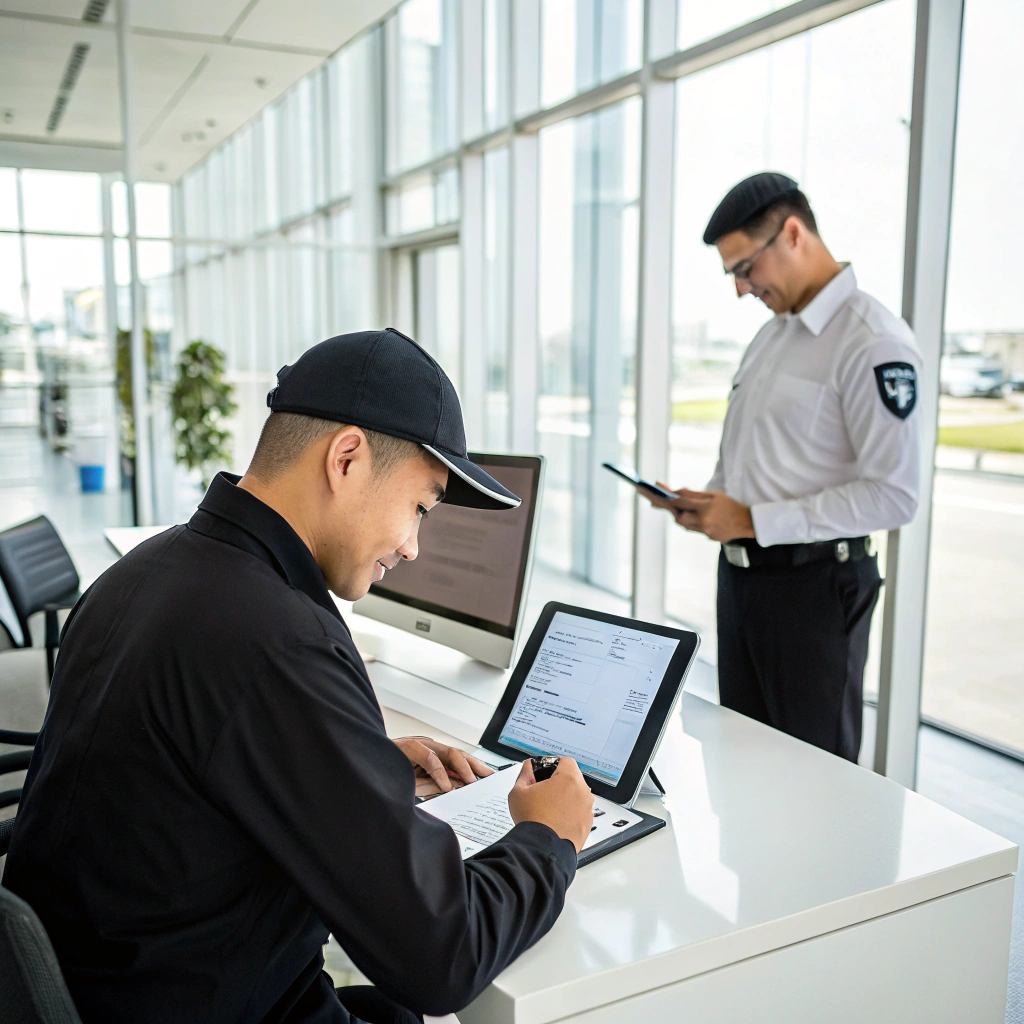 Security officer reviewing customized site post instructions