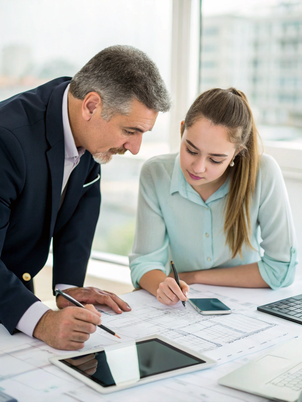 Security professional reviewing a site consultation plan on property
