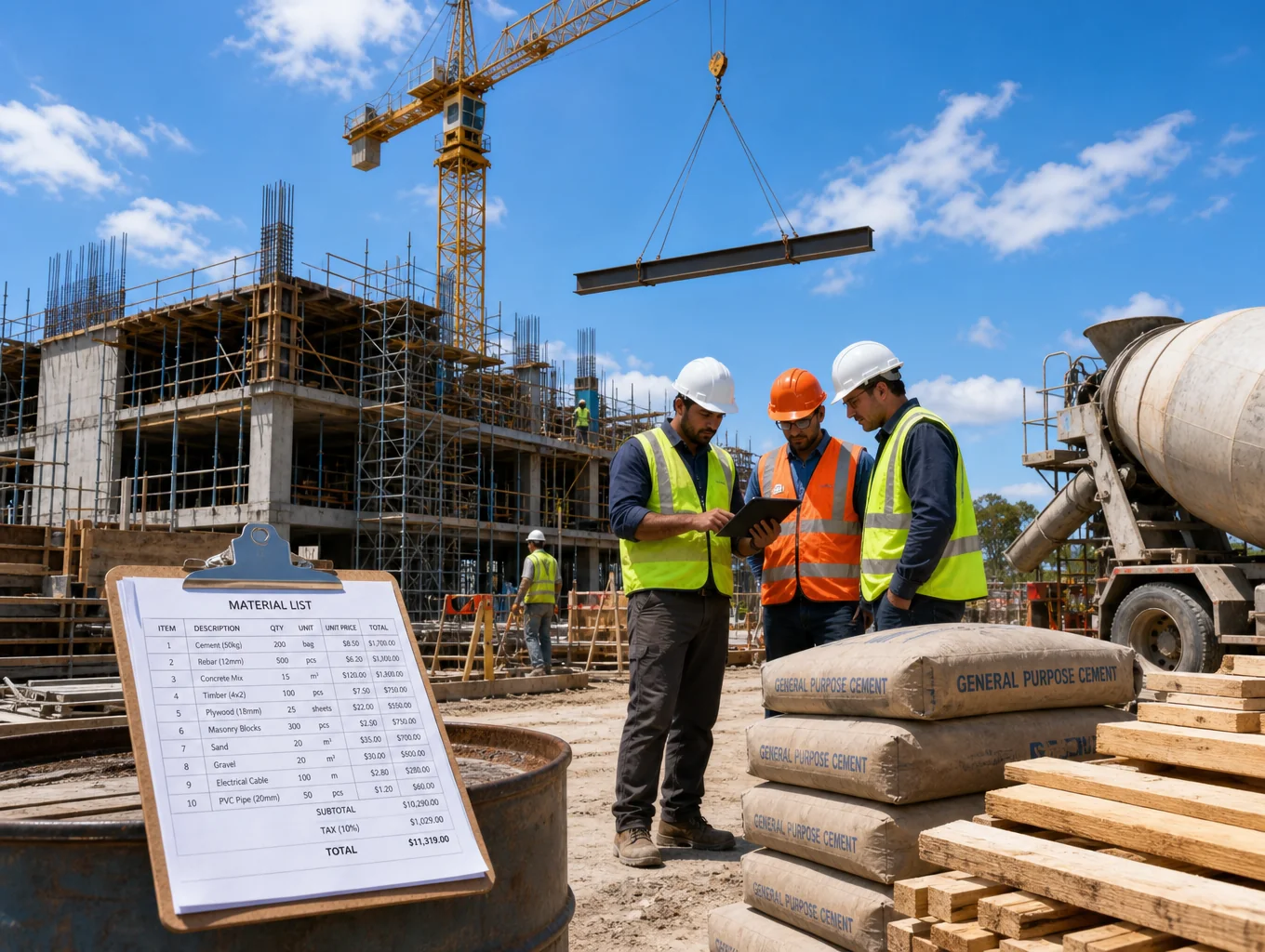 Uniformed security guard monitoring a commercial construction site