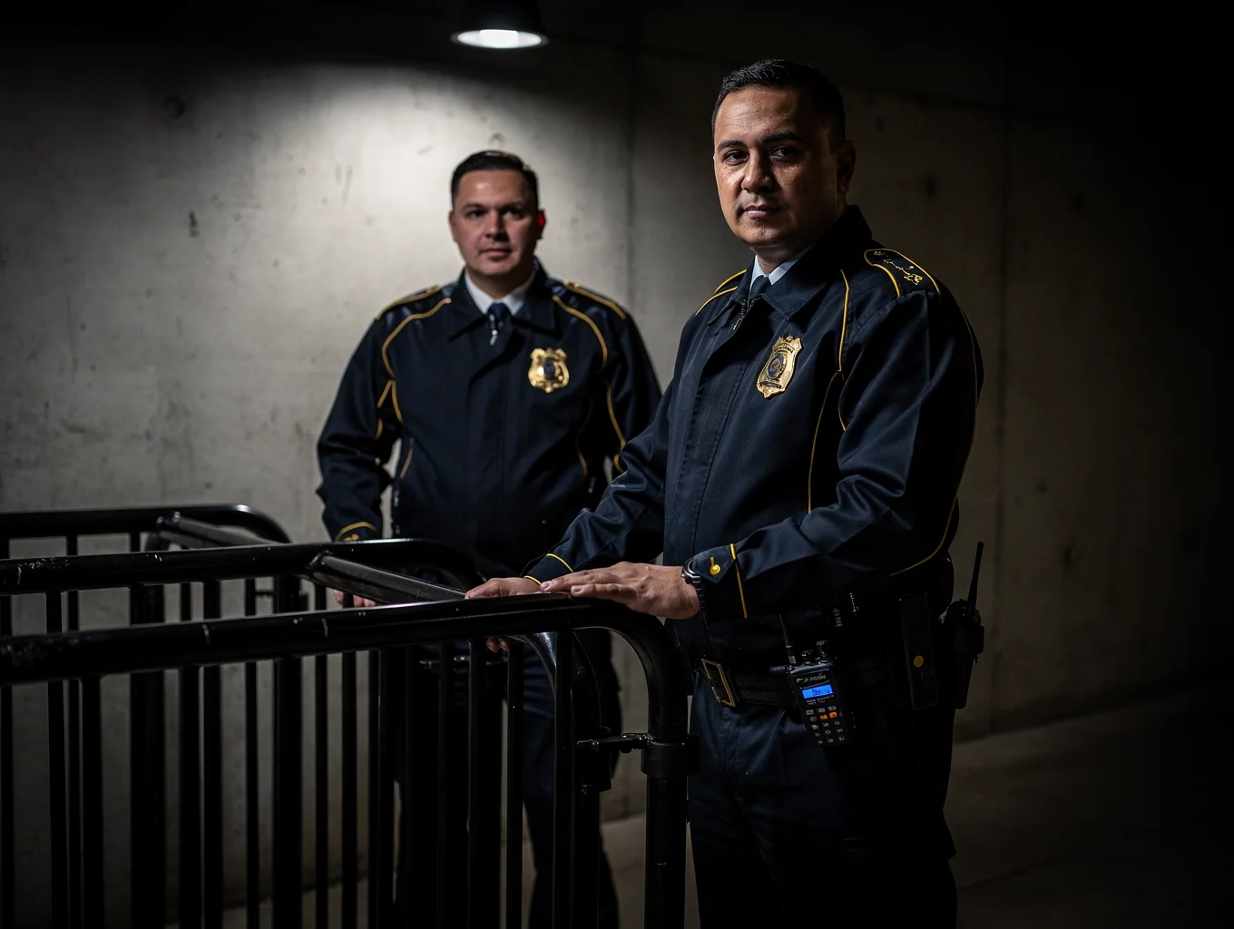 Event security personnel monitoring venue entrance